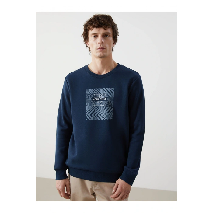 LCWK Bisiklet Yaka Uzun Kollu Baskılı Erkek Kalın Sweatshirt