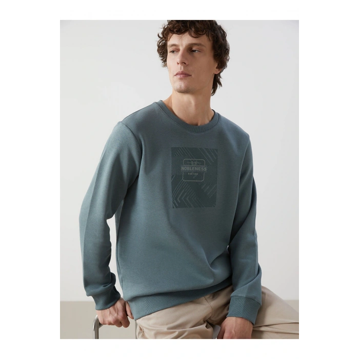 LCWK Bisiklet Yaka Uzun Kollu Baskılı Erkek Kalın Sweatshirt