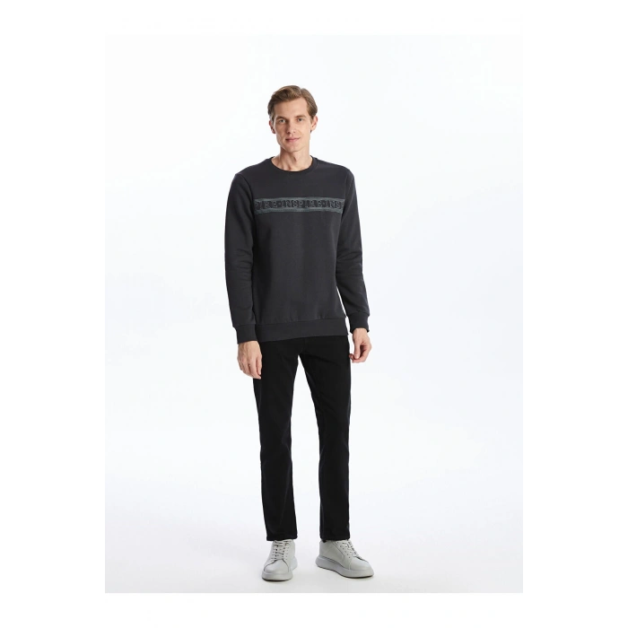 Lcwk Bisiklet Yaka Uzun Kollu Baskılı Erkek Kalın Sweatshirt