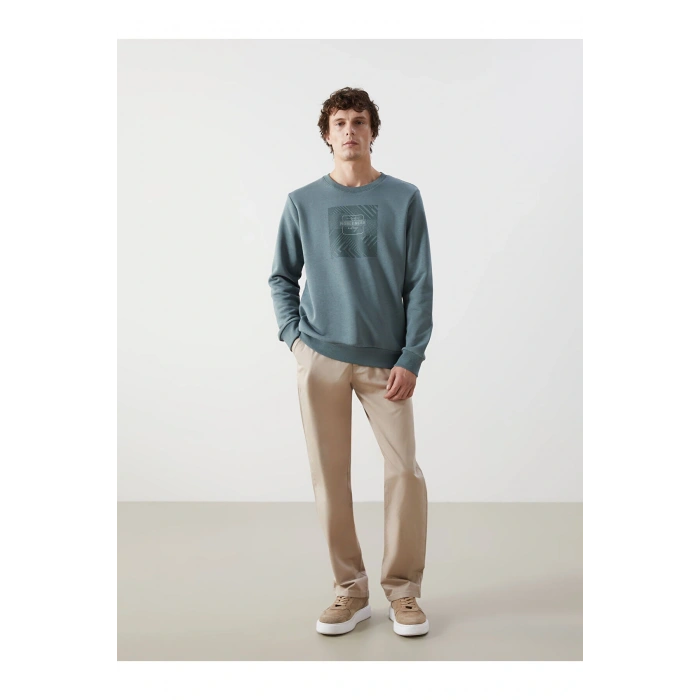 LCWK Bisiklet Yaka Uzun Kollu Baskılı Erkek Kalın Sweatshirt