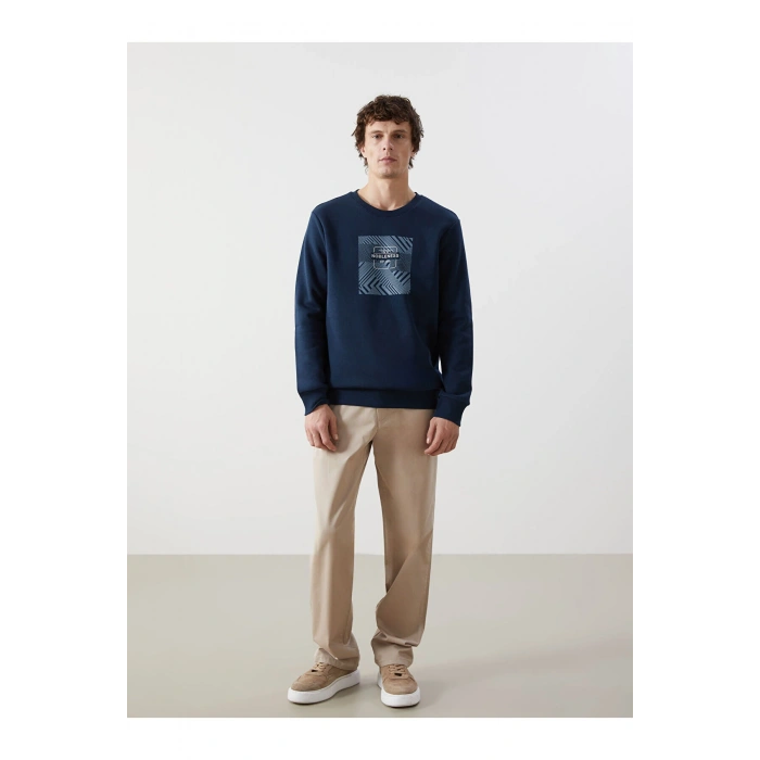 LCWK Bisiklet Yaka Uzun Kollu Baskılı Erkek Kalın Sweatshirt