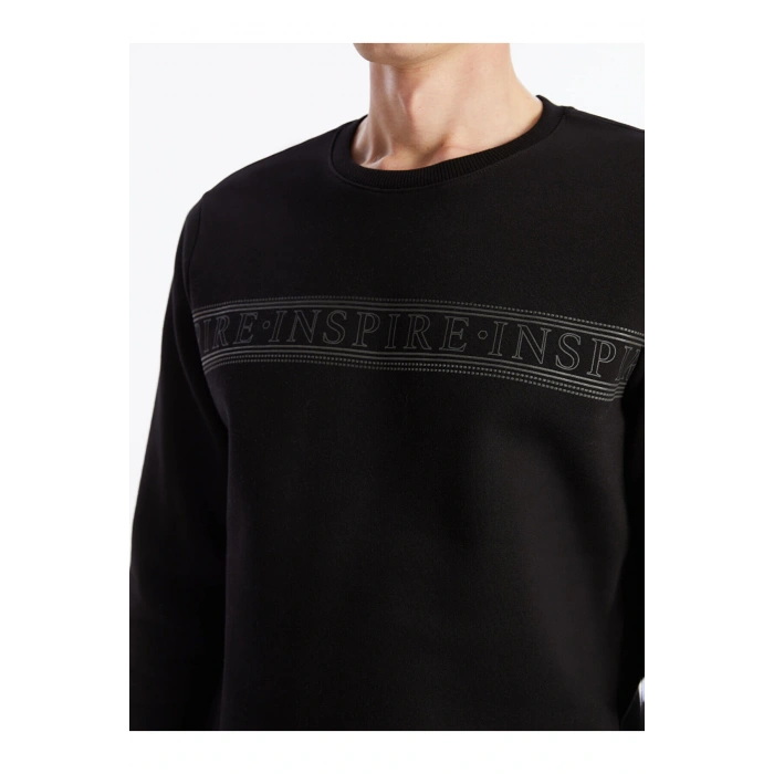 Lcwk Bisiklet Yaka Uzun Kollu Baskılı Erkek Kalın Sweatshirt