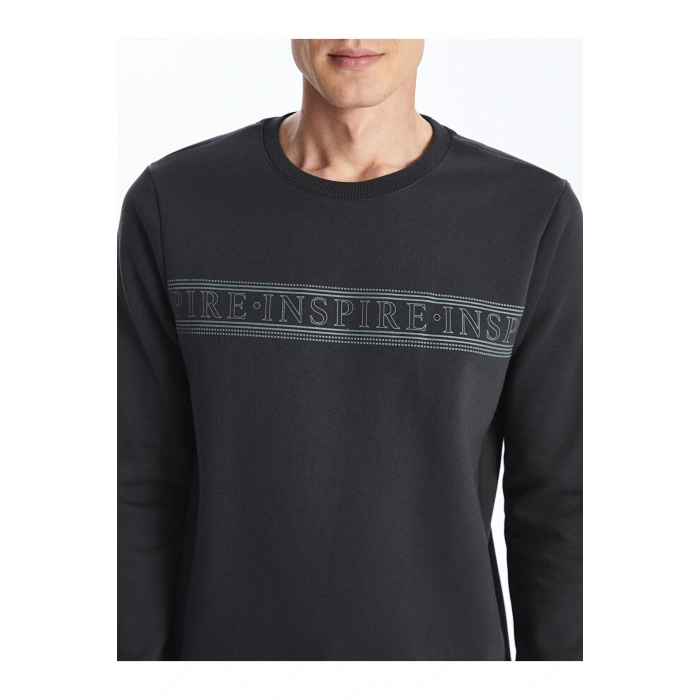 Lcwk Bisiklet Yaka Uzun Kollu Baskılı Erkek Kalın Sweatshirt