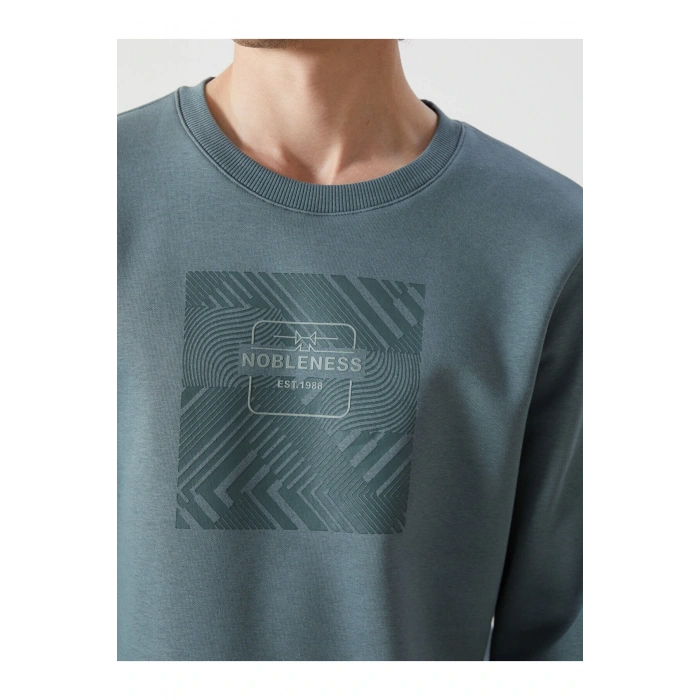 LCWK Bisiklet Yaka Uzun Kollu Baskılı Erkek Kalın Sweatshirt