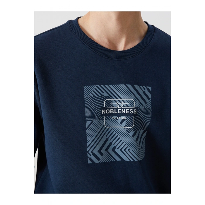 LCWK Bisiklet Yaka Uzun Kollu Baskılı Erkek Kalın Sweatshirt