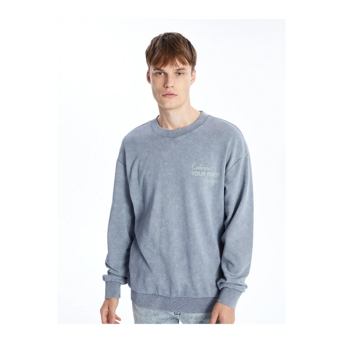 Lcwk Bisiklet Yaka Uzun Kollu Baskılı Erkek Sweatshirt