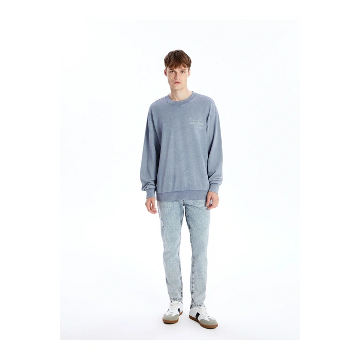 Lcwk Bisiklet Yaka Uzun Kollu Baskılı Erkek Sweatshirt