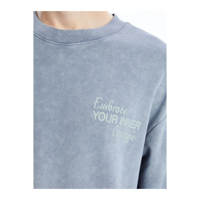 Lcwk Bisiklet Yaka Uzun Kollu Baskılı Erkek Sweatshirt