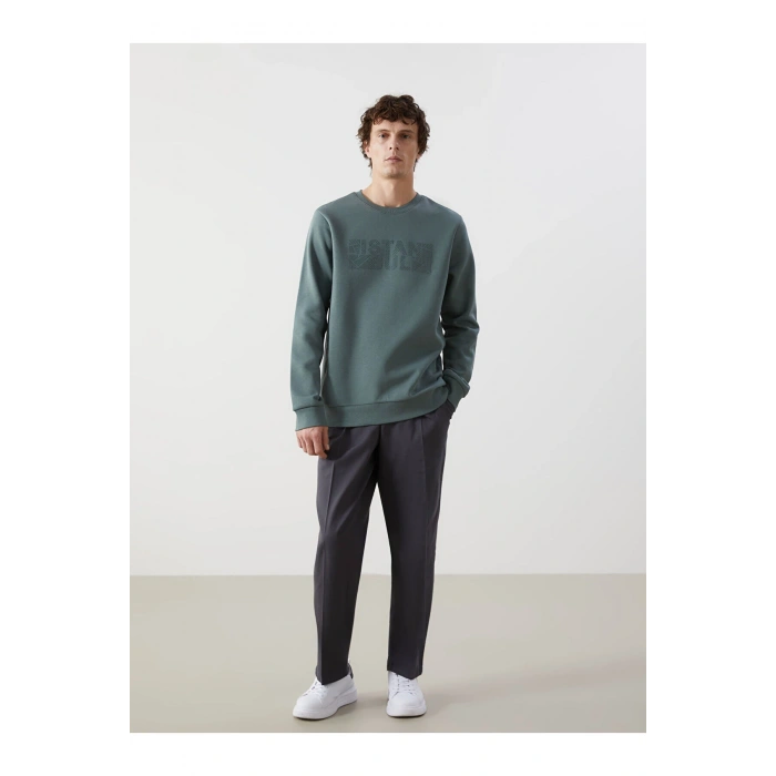 LCWK Bisiklet Yaka Uzun Kollu Baskılı Kalın Erkek Sweatshirt