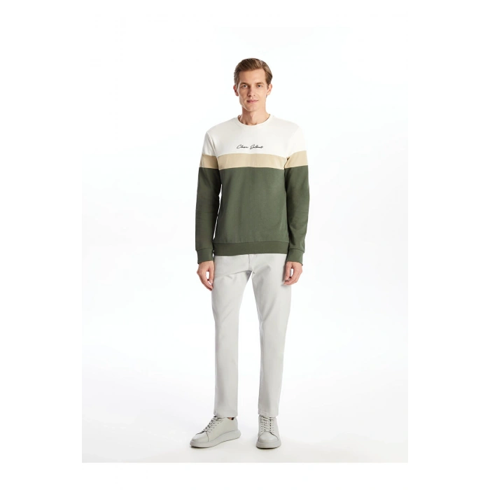 Lcwk Bisiklet Yaka Uzun Kollu Renk Bloklu Erkek Kalın Kalın Sweatshirt