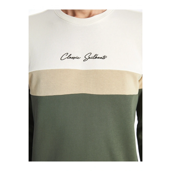 Lcwk Bisiklet Yaka Uzun Kollu Renk Bloklu Erkek Kalın Kalın Sweatshirt