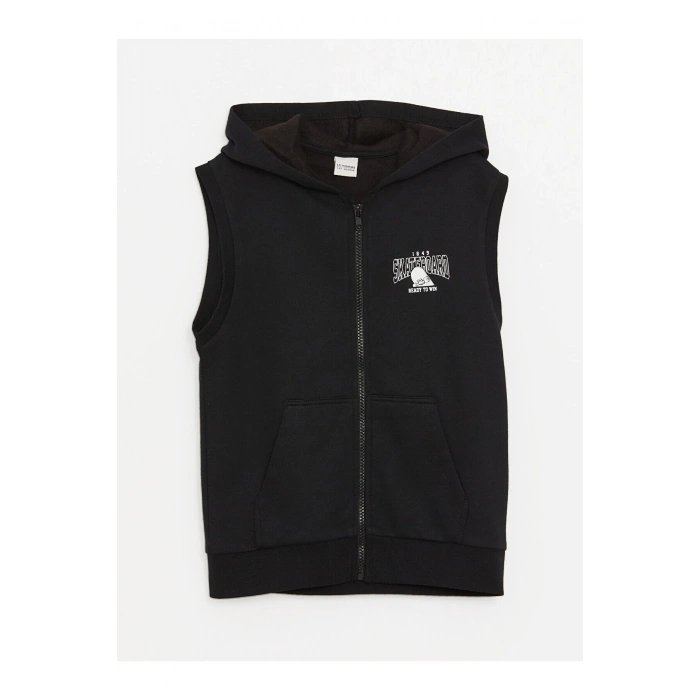 Lcwk Kapüşonlu Baskılı Erkek Çocuk Fermuarlı Yelek