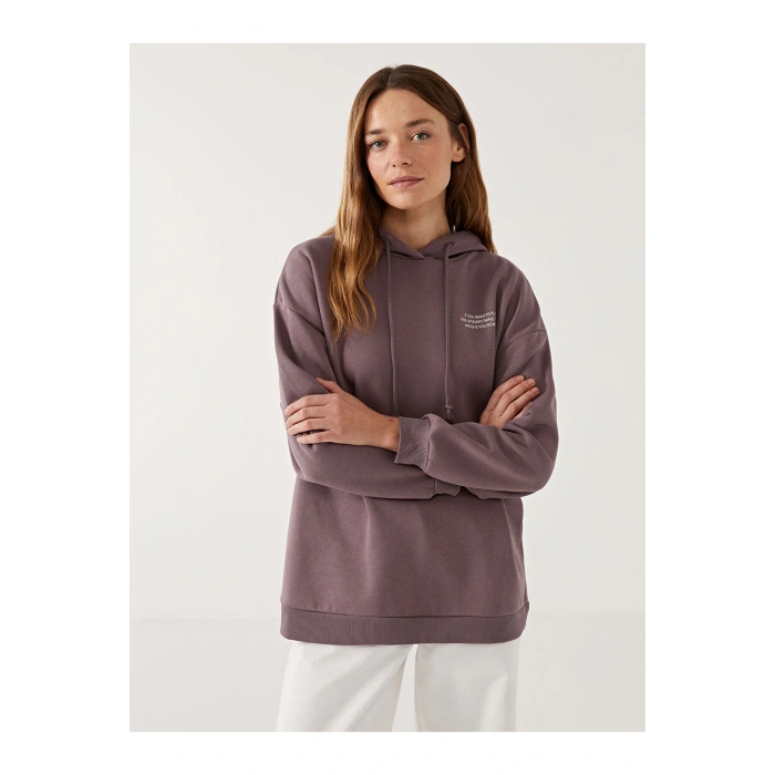 Lcwk Kapüşonlu Baskılı Oversize Kadın Sweatshirt Tunik