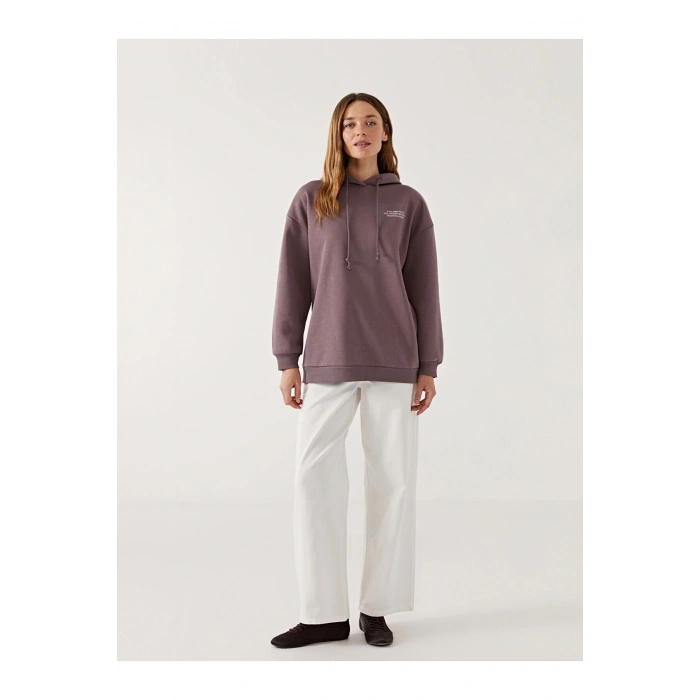 Lcwk Kapüşonlu Baskılı Oversize Kadın Sweatshirt Tunik