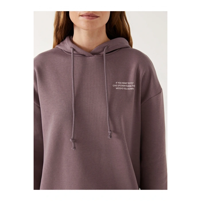 Lcwk Kapüşonlu Baskılı Oversize Kadın Sweatshirt Tunik