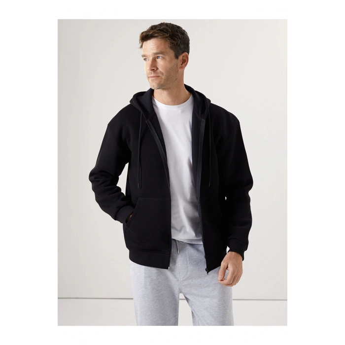 Lcwk Kapüşonlu Uzun Kollu Erkek Fermuarlı Sweatshirt