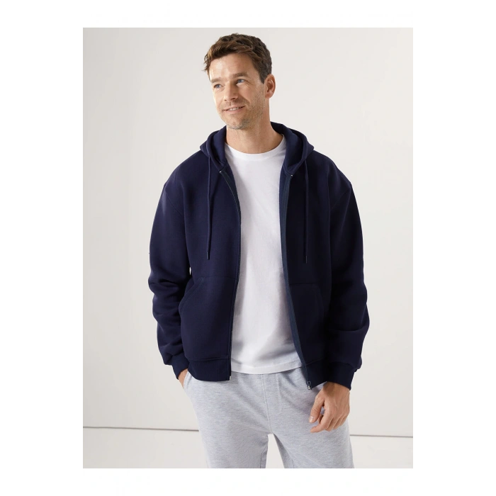 LCWK Kapüşonlu Uzun Kollu Erkek Fermuarlı Sweatshirt