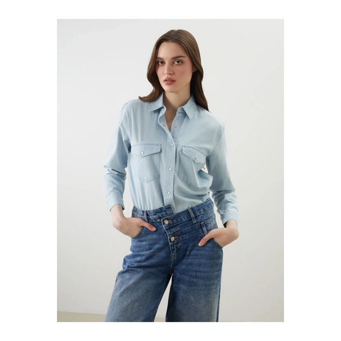 Loose Fit Kadın Jean Gömlek