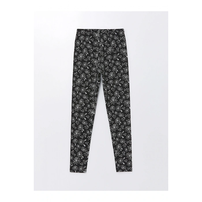 Lw - Beli Lastikli Çiçekli Kız Çocuk Tayt