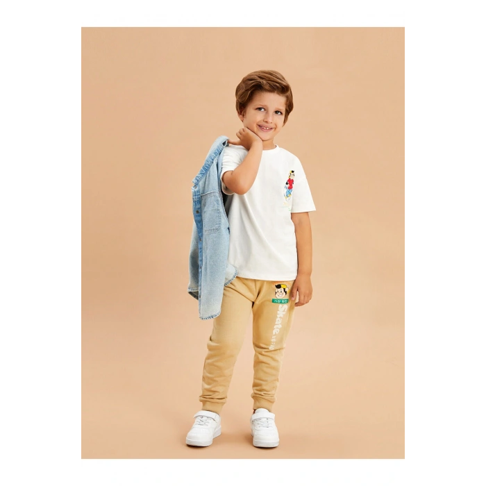 Lw - Beli Lastikli Kalın Nostaljik Maymun Baskılı Erkek Bebek Eşofman Alt