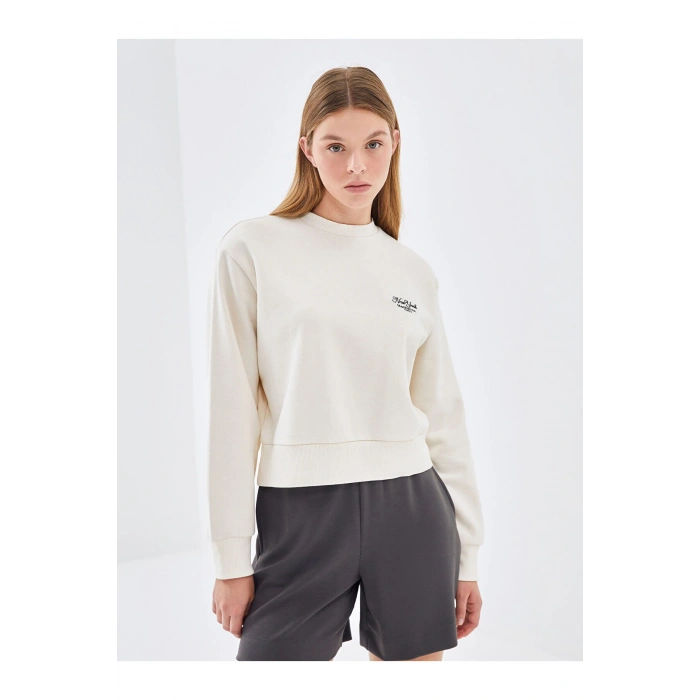 Lw - Bisiklet Yaka Baskılı Oversize Kadın Kalın Sweatshirt