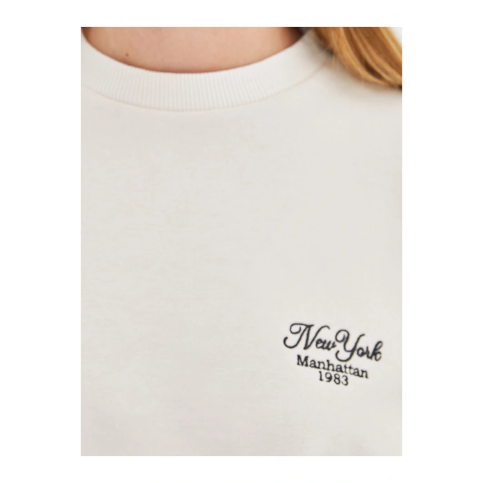 Lw - Bisiklet Yaka Baskılı Oversize Kadın Kalın Sweatshirt