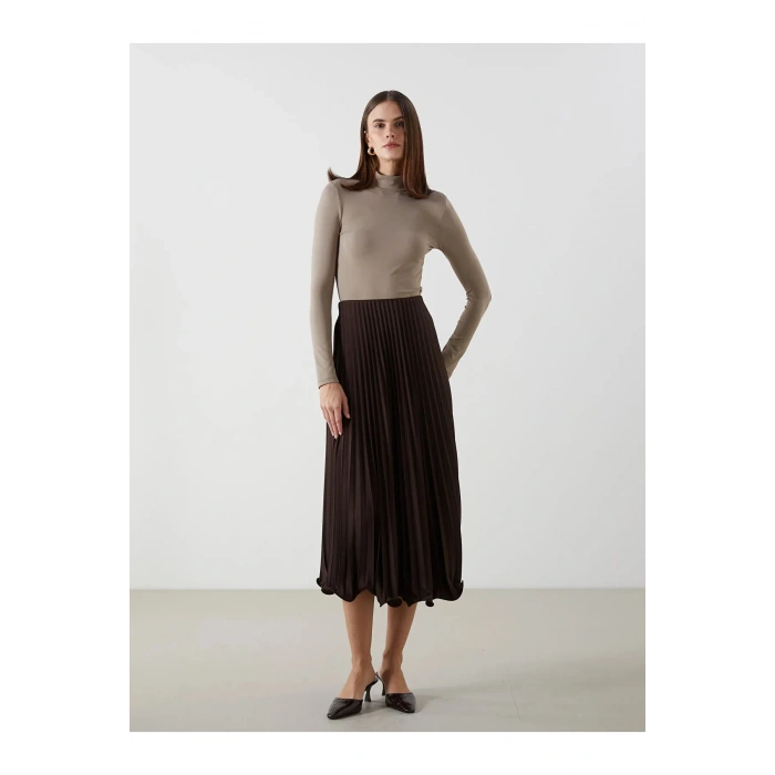 Modest  Beli Lastikli Şifon Kadın Pileli Etek