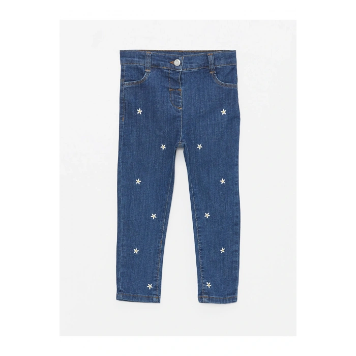 Nakış Detaylı Kız Bebek Jean Pantolon