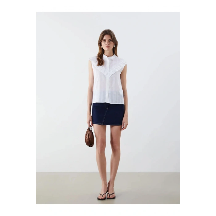 Natuvera Beyaz Hakim Yaka Çizgili Kadın Gömlek