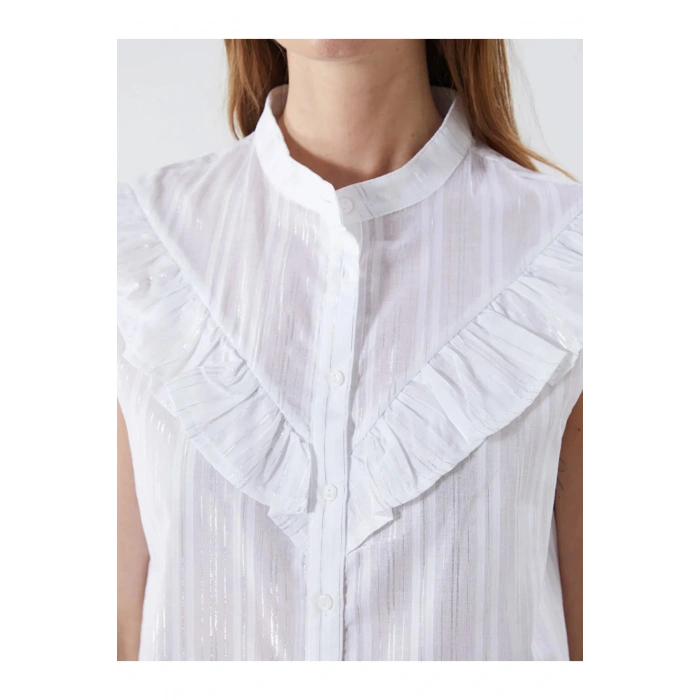 Natuvera Beyaz Hakim Yaka Çizgili Kadın Gömlek