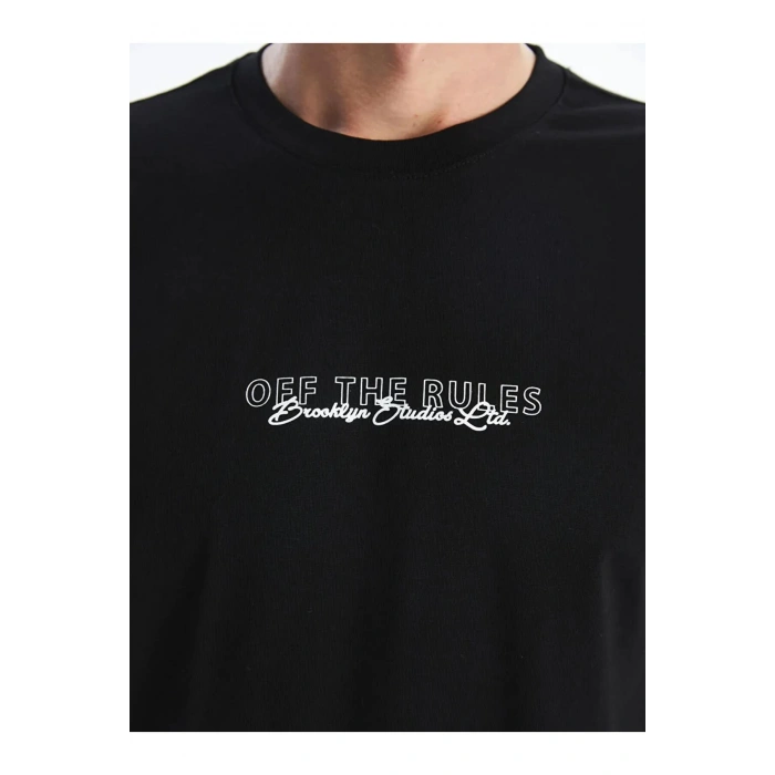 Natuvera Siyah Bisiklet Yaka Kısa Kollu Baskılı Penye Erkek Tişört