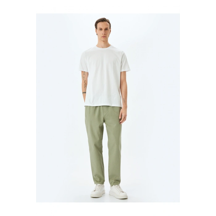 Normal Bel Straight Fit Pamuklu Beli Bağcıklı Pantolon