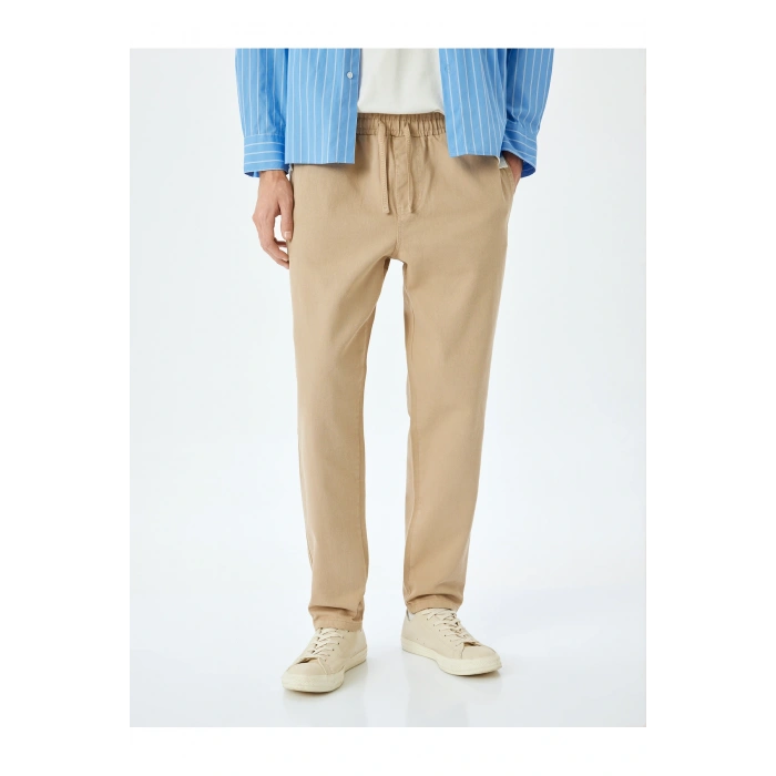 Normal Bel Straight Fit Pamuklu Beli Bağcıklı Pantolon