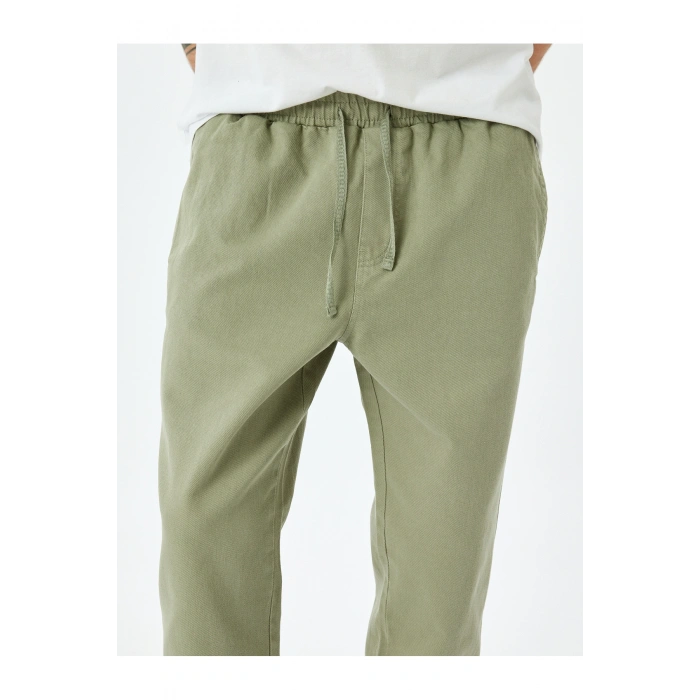 Normal Bel Straight Fit Pamuklu Beli Bağcıklı Pantolon