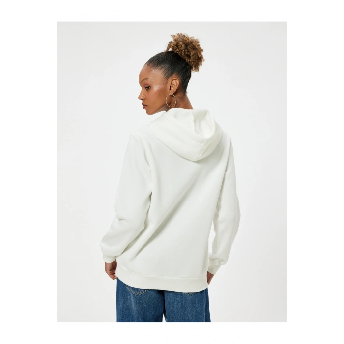 Oversize Kapüşonlu Sweatshirt Kanguru Cep Detaylı Baskılı Şardonlu