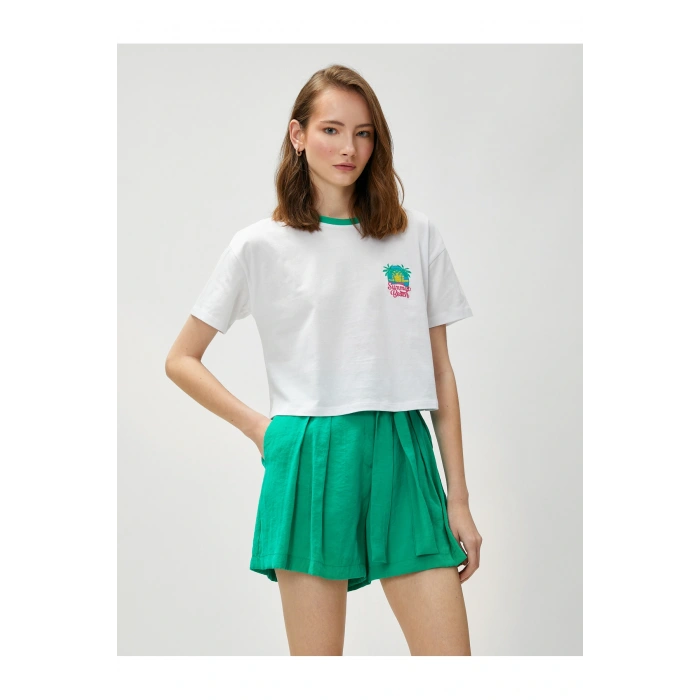 Palmiye Nakışlı Crop Tişört