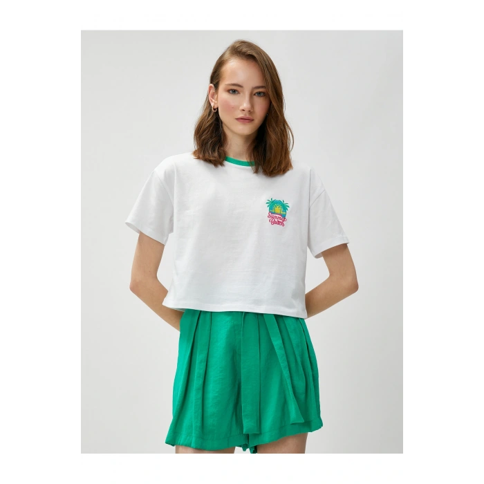 Palmiye Nakışlı Crop Tişört