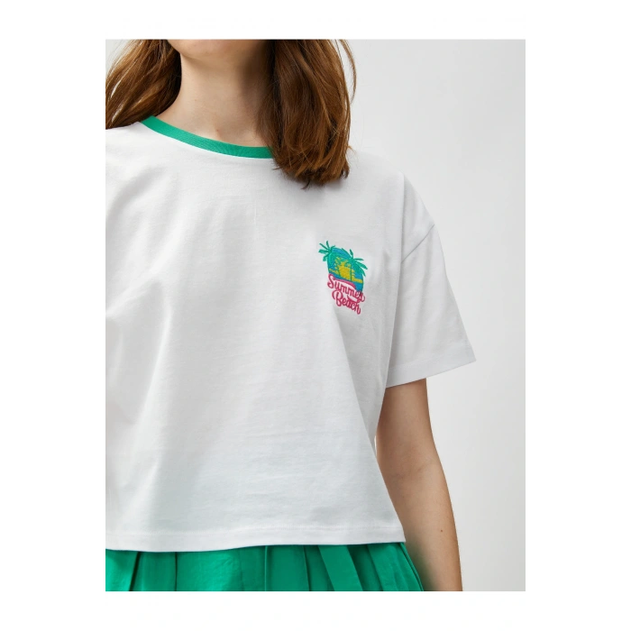 Palmiye Nakışlı Crop Tişört