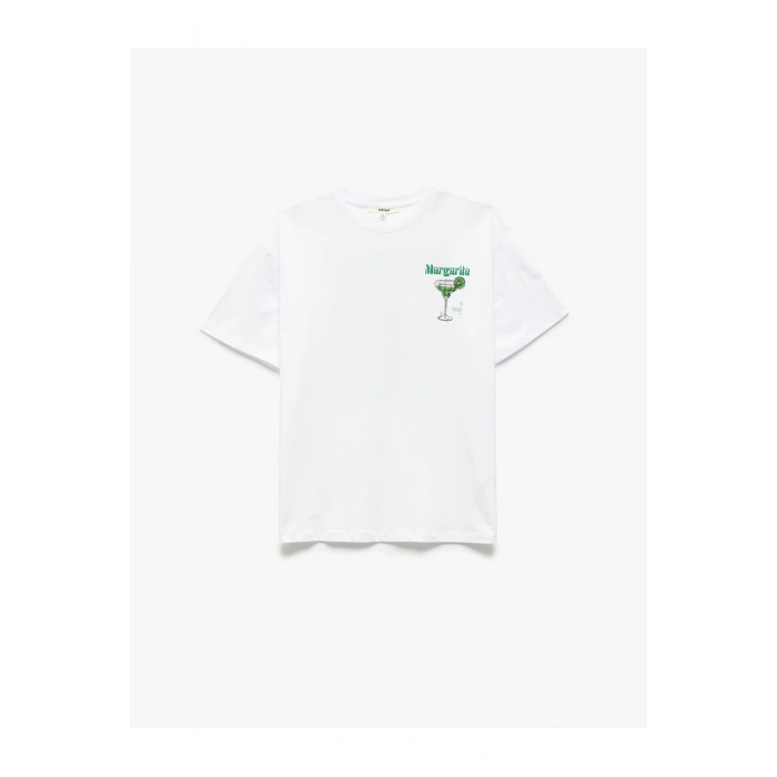 Pamuklu Kısa Kollu Beyaz Kadın T-Shirt 5SAK50126EK