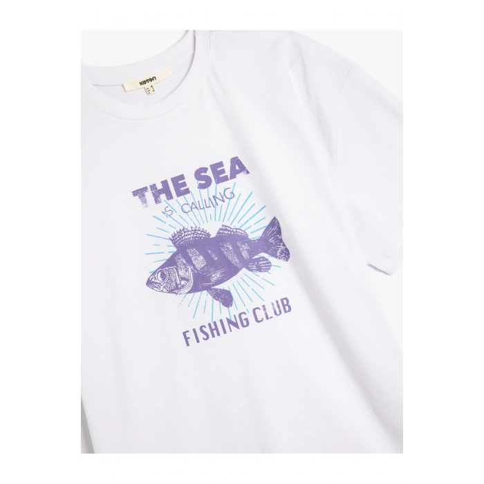 Pamuklu Kısa Kollu Bisiklet Yaka Beyaz Kadın T-Shirt 5SAK50128EK