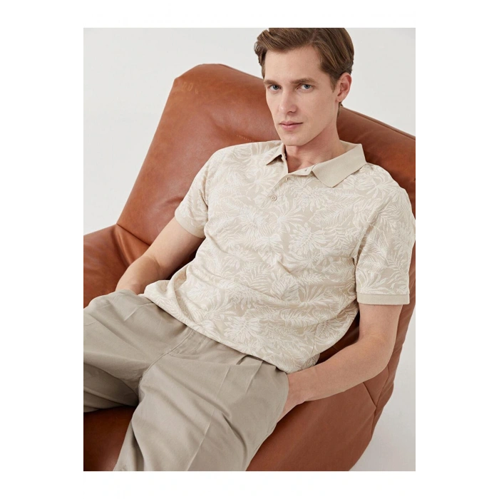 Polo Yaka Kısa Kollu Desenli Pike Erkek Tişört