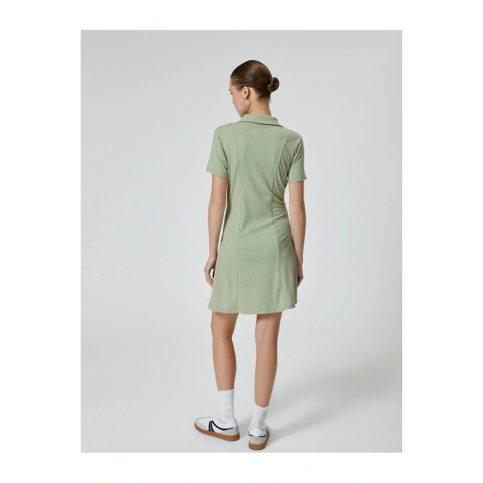 Polo Yaka Mini Elbise A Kesim Kısa Kollu Ribanalı