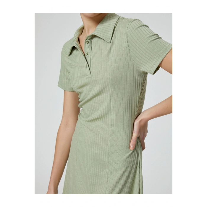 Polo Yaka Mini Elbise A Kesim Kısa Kollu Ribanalı