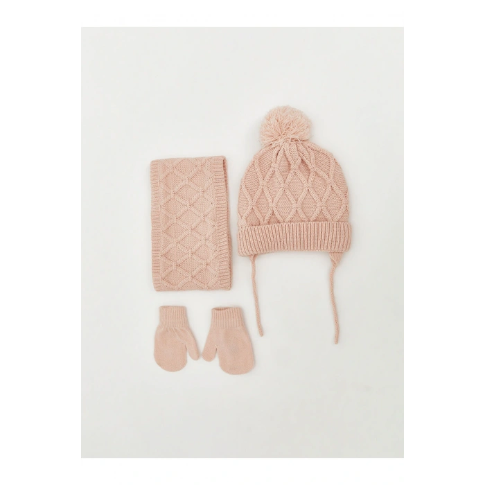 Ponponlu Kız Bebek Atkı Bere Ve Eldiven Takım (W5)