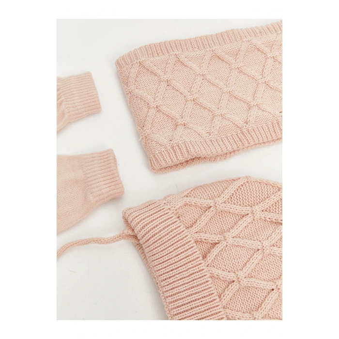 Ponponlu Kız Bebek Atkı Bere Ve Eldiven Takım (W5)