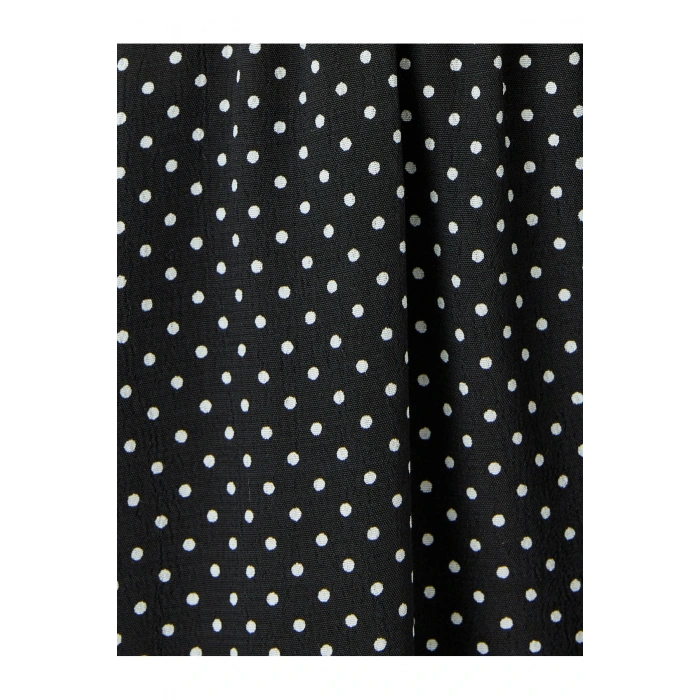 Puantiye Desenli Gömlek Yaka Kısa Kollu Midi Boy Viskon Elbise