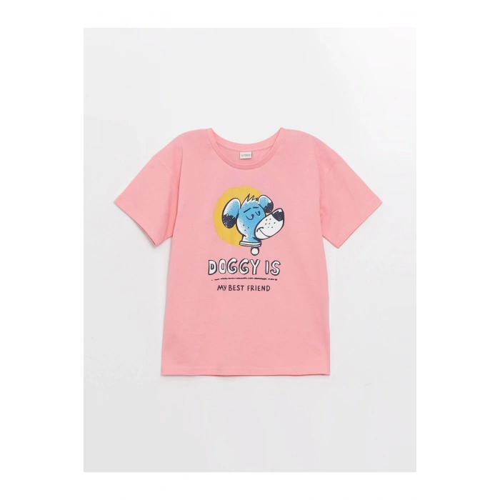 Rahat Kalıp Bisiklet Yaka Baskılı Erkek Çocuk Tişört