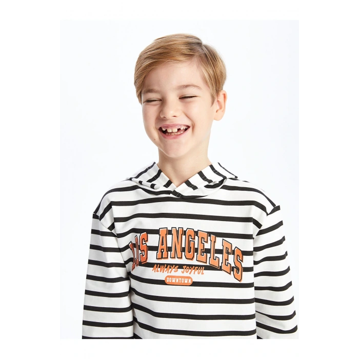 Rahat Kalıp Çizgili Erkek Çocuk Hoodie