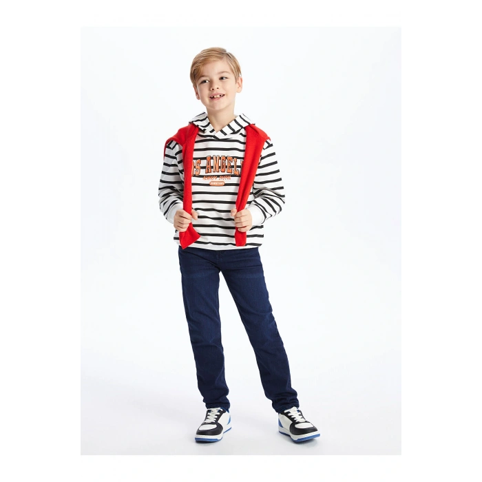 Rahat Kalıp Çizgili Erkek Çocuk Hoodie