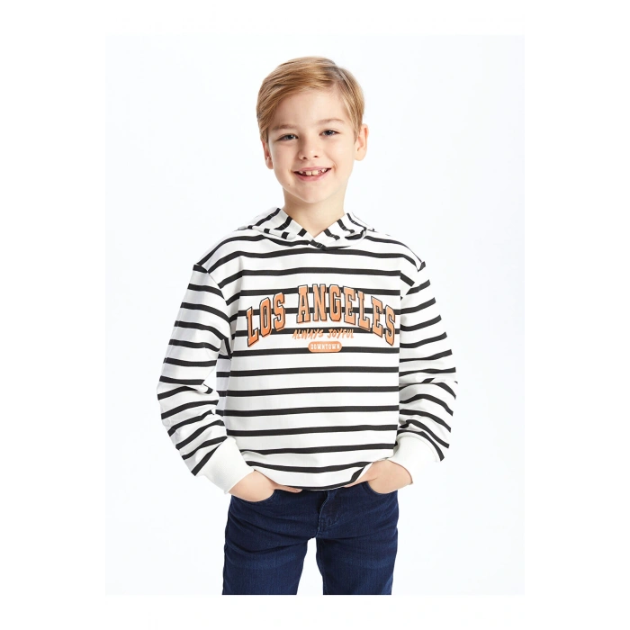 Rahat Kalıp Çizgili Erkek Çocuk Hoodie